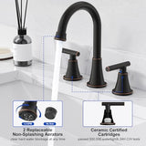 Bathroom Faucets for Sink 3 Hole, Hurran Oil Rubbed Bronze Bathroom Sink Faucet with Pop-up Drain and Supply Lines, Stainless Steel Lead-Free Widespread Faucet for Vanity RV Farmhouse