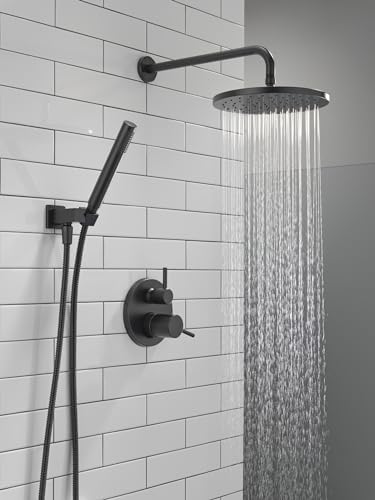Delta Faucet Modern Raincan 2-Setting Shower Round System Including Rain Shower Head and Handheld Spray Black, Rainfall Shower System Brushed Black, Shower Valve Trim Kit, Matte Black 342702-BL