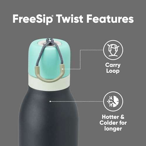 FreeSip Twist Insulated Stainless Steel Water Bottle with Straw for Sports and Travel, BPA-Free, 24-oz, Blue/Grey (Foggy Tide)