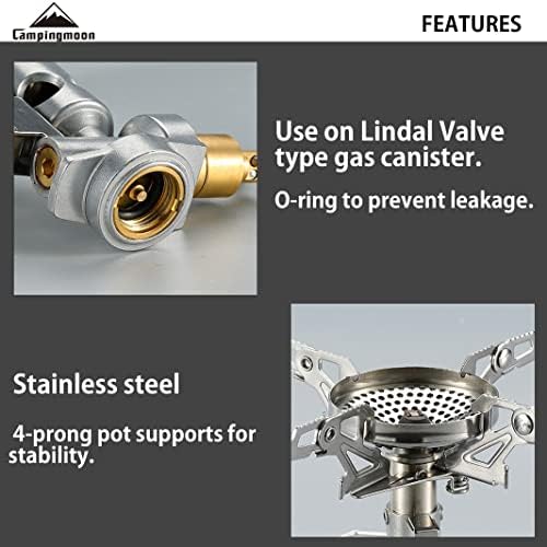 CAMPINGMOON Canister Top Stove Portable Compact Foldable w/Micro Regulator w/4Flex w/igniter XD-2F