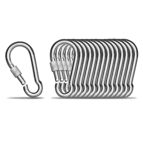 KINLINK 15 Pack Screw Locking Carabiner, 3.15 inch Heavy Duty Carabiner Clips, 304 Stainless Steel Small Caribeener Clips, Caribiniers for Outdoor Camping, Swing, Hammock, Hiking, Quick Link