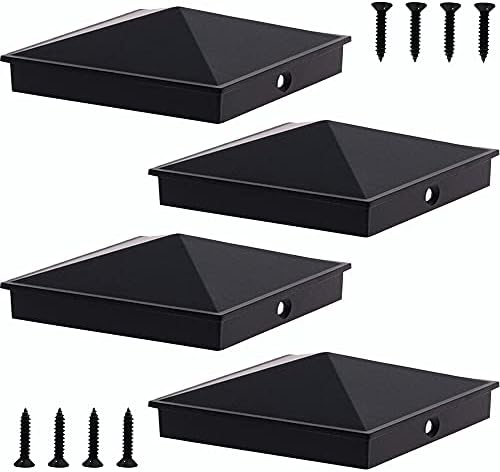 Azdele 6x6 Aluminum Pyramid Post Caps Cover for 6x6 Nominal Wood Post(Actual 5.5" x 5.5" Wood Post), with Matte Finish Powder Coated Surface, for Fences Wood Post of Decks or Corridors(Black, 4Pack)