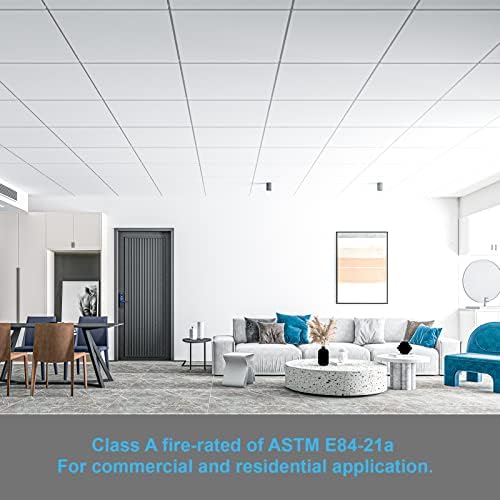 Art3d 12-Pack Smooth Drop Ceiling Tile 2ft x 2ft - Fire-Rated, Waterproof, Reusable - Preimum PVC, No Sag and Breakage - Cover 48 Sq. Ft, White