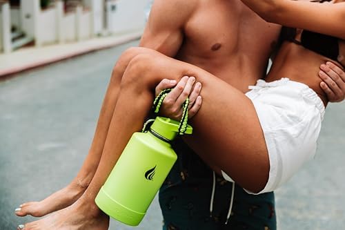 HYDRO CELL Stainless Steel Insulated Water Bottle with Straw - For Cold & Hot Drinks - Metal Vacuum Flask with Screw Cap and Modern Leakproof Sport Thermos for Adults (Neon 64oz)