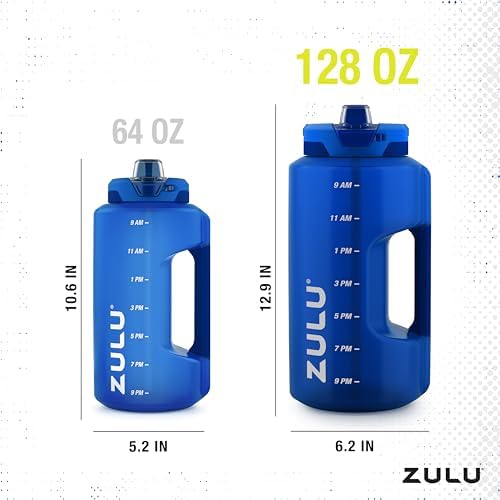 ZULU Goals Large Water Bottle Jug with Time Marker & Handle for All Day Hydration | Silicone Soft Straw with Locking Leak-Proof Lid | For Gym, Camping, Workout, and Outdoors | BPA-Free | 64oz, 128oz
