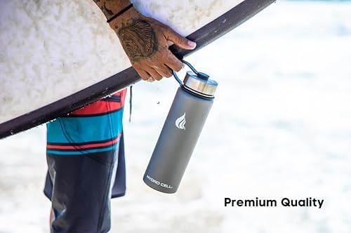 HYDRO CELL Stainless Steel Insulated Water Bottle with Straw - For Cold & Hot Drinks - Metal Vacuum Flask with Screw Cap and Modern Leakproof Sport Thermos for Adults (Graphite 24oz)