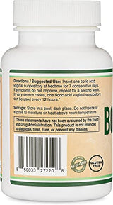 Boric Acid Suppositories (600mg Vaginal Suppository, 60 Count) Supports Vaginal pH Balance, Odor Control (USP Medical Grade Fine Powder, Easy Dissolve, Third Party Tested, Made in USA) by Double Wood