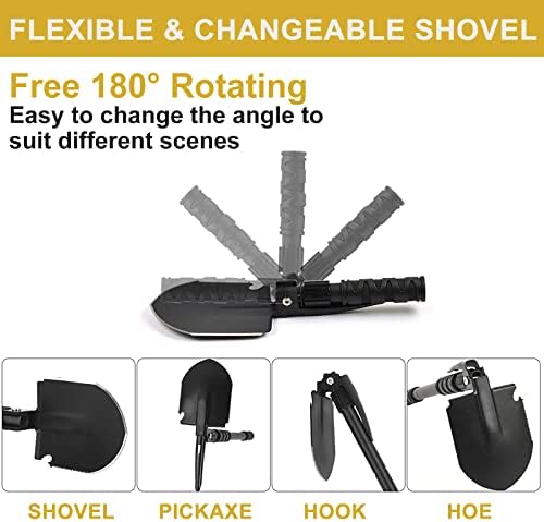Folding Shovel, (24.21'') Camping Shovel, Survival Off Road E Tool Shovel, with Pickaxe, Portable Bag, High Carbon Steel, for Digging, Backpacking, Hiking, Gardening, Emergency, Outdoor