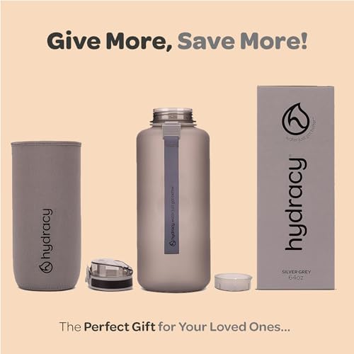 Hydracy Water Bottle with Time Marker -Large BPA Free Water Bottle & No Sweat Sleeve -Leak Proof Gym Bottle with Fruit Infuser Strainer & Times to Drink -Ideal for Fitness Sports & Outdoors