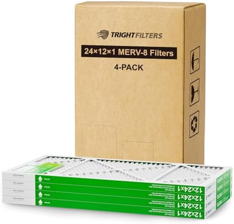 12x24x1 Air Filter 4 Pack, MERV 8 Pleated Dust Defense Air Filters Replacement Air Conditioner HVAC AC Furnace Filter, Durable and Lightweight