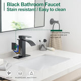 VOTON Black Bathroom Faucets Modern Waterfall Bathroom Sink Faucet Matte Black Single Handle Bathroom Faucet for 1 or 3 Holes with Deck Plate and Pop-Up Drain, Rv Sink Camper Farmhouse Bathroom Faucet