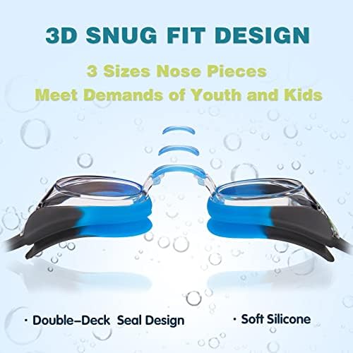 Keary Kids Swim Goggles for Toddler Kids Youth(3-12),Anti-Fog Waterproof Anti-UV Clear Vision Water Pool Goggles