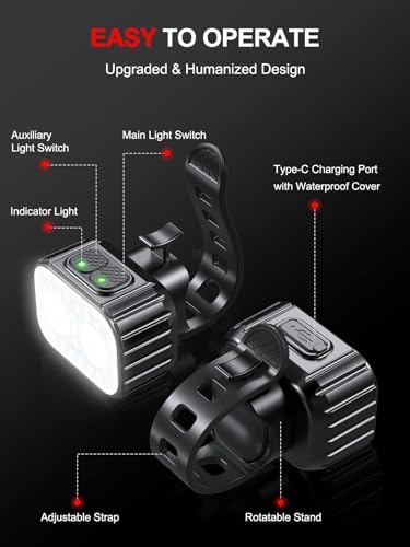Bike Lights, Rechargeable Bicycle Lights Set Super Bright 8+12 Modes, IPX6 Waterproof Bike Lights for Night Riding/Cycling Safety, Front and Back Taillight Reflectors, 58 Hrs Long Battery Life