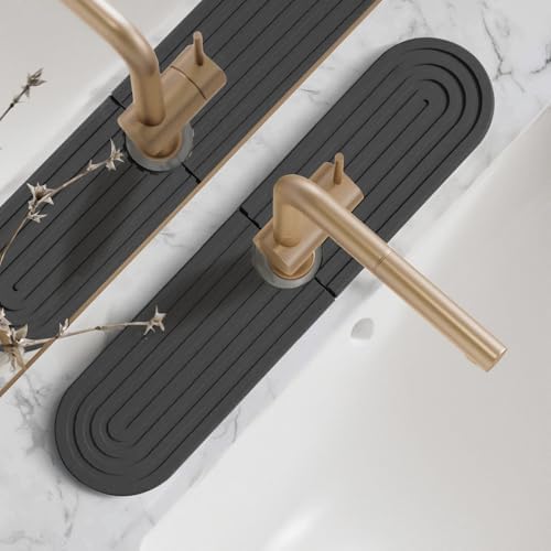 Kitchen Faucet Absorbent Mat - Diatomite Stone Sink Tray, Quick Drying, Modern Design - Durable Faucet Drip Mat for Kitchen Sink and Bathroom Counter [17.7"" x 3.9"", Dark Grey]