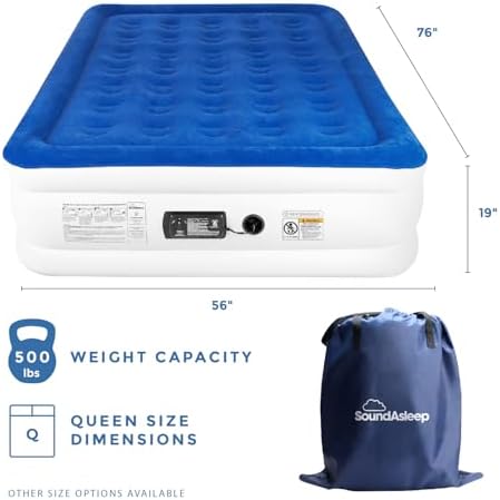 SoundAsleep Dream Series Luxury Air Mattress with ComfortCoil Technology & Built-in High Capacity Pump for Home & Camping- Double Height, Adjustable, Inflatable Blow Up, Portable - Full Size
