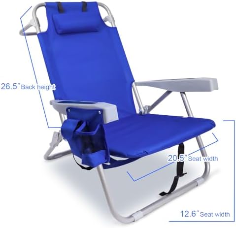 Beach Chair with Backpack Straps, Heavy Duty Backpack Beach Chairs for Adults with 4 Positions, Lay Flat Beach Chair with Large Cooler Pouch, Support to 350LBS