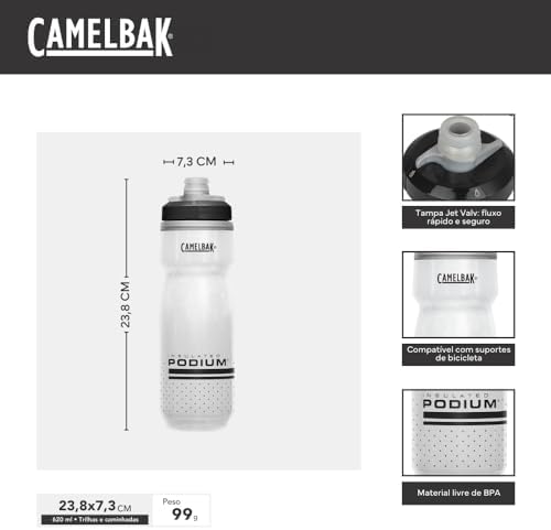 CamelBak Podium Chill Insulated Bike Water Bottle - Easy Squeeze Bottle - Fits Most Bike Cages - 21oz, White/Black