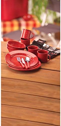 Coleman 24-Piece Enamel Dinnerware Set for Outdoor Dining, Dishwasher Safe, Full Dinnerware & Flatware Set for 4 People