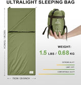 Ultralight Warm Weather Sleeping Bag - Portable, Waterproof, Compact Lightweight, Comfort with Compression Sack - Great for Outdoor Camping, Backpacking & Hiking