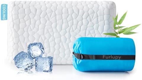 Small Cooling Gel Memory Foam Camping Pillow Travel - Contoured Support -Compressible Pillow Ideal for Backpacking, Camping, Travel, Car, Airplane,Office Nap