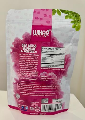 Wixar Wildcrafted Sea Moss Powder – (8 Ounces) – Natural Irish Sea Moss and Bladderwrack with Burdock Powder - Thyroid Support, Healthy Skin, Keto Detox, Joint Support Alkaline Supplements