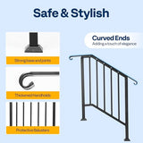 VIVOHOME 2-Pack Wrought Iron Hand Rails for Outdoor Steps – 27.1" Curved Ends and Safety Balusters Exterior Railing Kit for Porch, Deck, or Indoor Stairs (3-Step, Black)