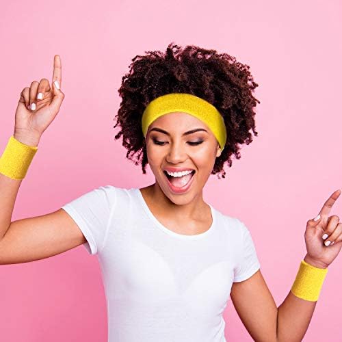 Bememo 6 Pcs Neon Sports Sweatbands Set Paris Sports Competitions Sweatbands 2 Headband 4 Wristbands Breathable Terry Cloth Athletic Bands for Basketball Tennis Costumes Cosplay