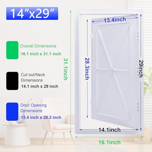 Suteck Plumbing Access Panel for Drywall Ceiling 14 x 29 Inch Reinforced Plastic Wall Access Doors Removable Hinged White