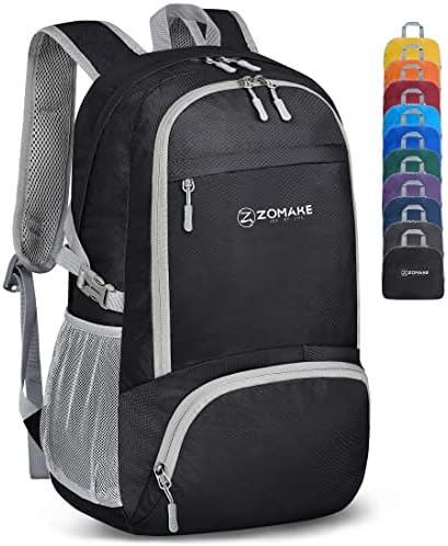 ZOMAKE Lightweight Packable Backpack 30L, Foldable Hiking Backpacks Water Resistant Compact Folding Daypack for Travel(Black)