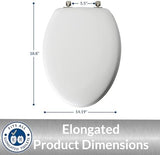 MAYFAIR 1844BNA 000 Toilet Seat with Brushed Nickel Hinges will Never Come Loose, ELONGATE, White - Brushed Nickel