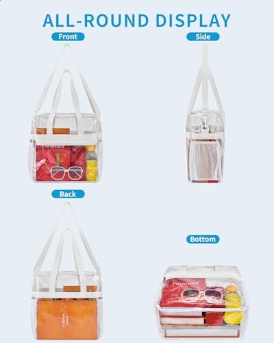 Paxiland Clear Bag for Stadium Events 12x6x12, Clear Tote Bag with Reinforced Strap, Transparent Bag for Sports Concert