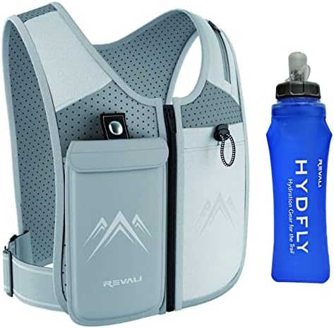 REVALI Zip Reflective Running Vests with Hydration Bottle, Adjustable Waistband & Breathable Material, Chest Pack Gear Phone Holder for Men & Women