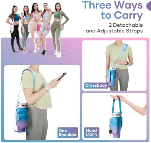 linmaya Water Bottle Carrier Bag with Phone Pocket for Stanley Cup 40/30oz,Insulated Neoprene Water Bottle Holder Cross-boday Bag with Adjustable Shoulder & Handheld Strap Stanley Cup Accessories