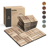 10 Pcs Interlocking Deck Tiles, Patio Flooring - Outdoor Waterproof Acacia Wood Tiles for All Weather Use - Balcony, Backyard, Indoor & Outdoor (White, 10 Pcs - 12.1 Square Ft)