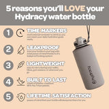 Hydracy Water Bottle with Time Marker -Large BPA Free Water Bottle & No Sweat Sleeve -Leak Proof Gym Bottle with Fruit Infuser Strainer & Times to Drink -Ideal for Fitness Sports & Outdoors