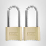 Master Lock Brass Combination Lock, Gate Lock for Outdoor Fence or Shed, Customizable Combination Padlock with Extended 2-1/4-Inch-Long Shackle, 2 Pack, 175LHEC2