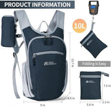 Hiking Backpack 10L/15L Small Daypack Lightweight Packable Travel Foldable Water Resistan for Women Men (Gray, 10L)