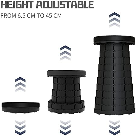 ALEVMOOM Telescoping Stool with Cushion, Collapsible Retractable More Sturdy Capacity 440Ib, Portable Camping Adjustable Folding Stool for Garden Fishing Hiking Mountain BBQ