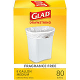Glad Small Trash Bags 8 Gallon, Fragrance Free Garbage Bags, Odor Resistant with Drawstring, 80 Count