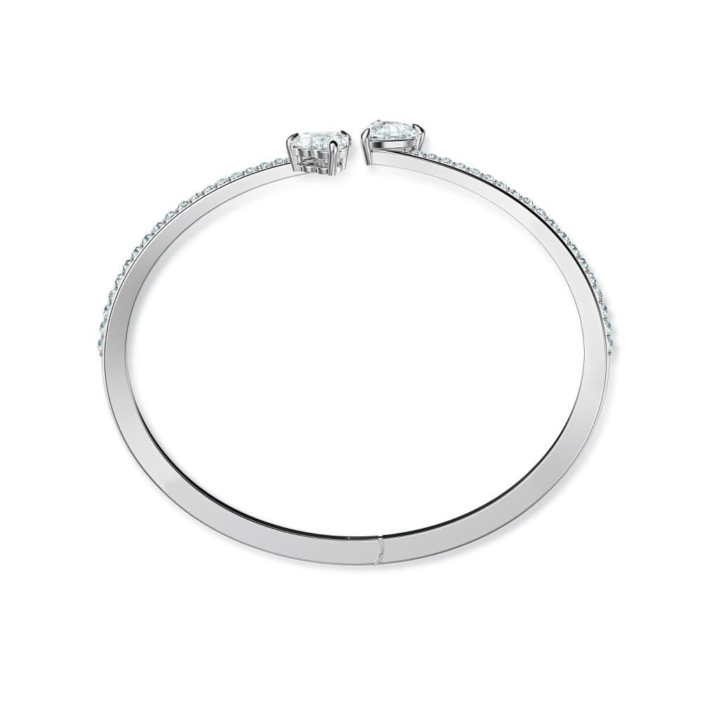 Swarovski Mesmera Bangle Bracelet, Heart-Shaped Clear Crystals on a Rhodium Finish Cuff, Size M, from the Attract Soul Collection