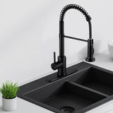DJS Kitchen Faucets with Pull Down Sprayer Matte Black - Dual Mode Setting Single Handle 1 or 3 Holes Commercial Black Kitchen Sink Faucet with Deck Plate for Farmhouse RV Vessel Basin