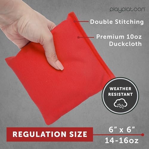 Play Platoon Cornhole Bags Weather Resistant- Set of 8 Regulation Bean Bags for Tossing- Official Professional Size & Weight Corn Hole Bags Two Color All Weather Cornhole Beans Bag Set with Tote Bag