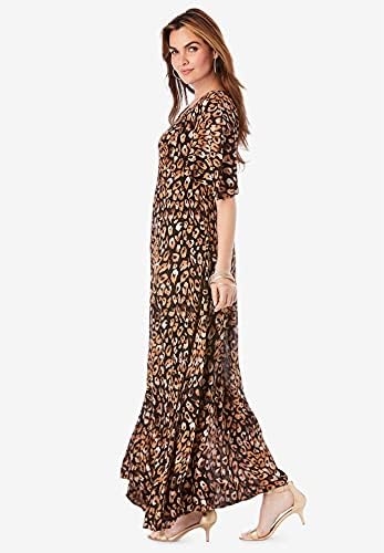 Roaman's Women's Plus Size Flutter-Sleeve Crinkle Dress