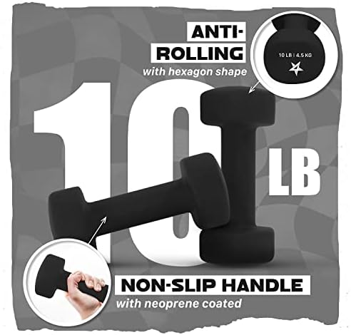 Yes4All Neoprene Coated Dumbbell Hand Weight Sets of 2 - Multiple Weight Options with 15 Colors, Anti-roll, Anti-Slip, Hexagon Shape