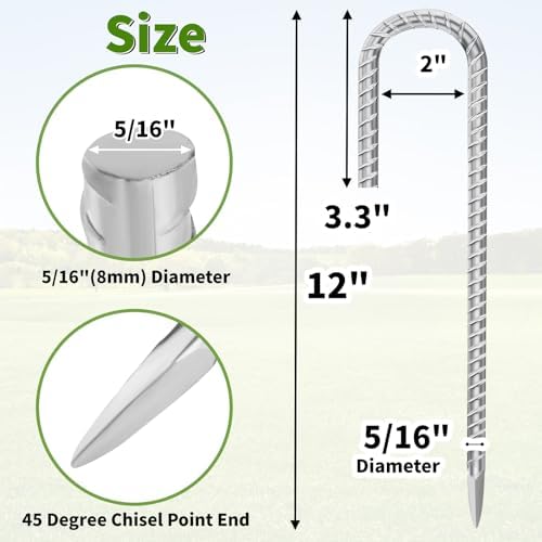 12 Inch Ground Stakes Heavy Duty J Hook 30-Pack Metal Spikes Galvanized Ground Hooks Anchors Rebar Ground Stakes for Fence Tent Gazbo Bounce House and Outdoor Decorations Inflatables