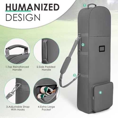 Golf Travel Bags for Airlines with Adjustable Support Rod and Detachable Shoulder Straps, Soft Foldable Golf Club Travel Covers, 900D Heavy Duty Oxford -Universal Size