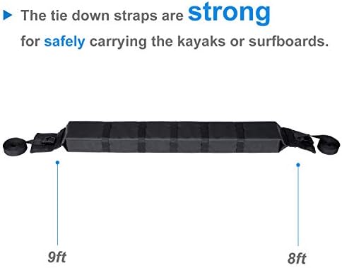 WOOWAVE Premium Kayak Roof Rack Pads Universal Car Soft Roof Rack Kayak Carrier for Canoe/Surfboard/Paddleboard/SUP/Snowboard with Tie Down Straps, Tie Down Rope, Quick Loop Strap and Storage Bag