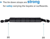 WOOWAVE Premium Kayak Roof Rack Pads Universal Car Soft Roof Rack Kayak Carrier for Canoe/Surfboard/Paddleboard/SUP/Snowboard with Tie Down Straps, Tie Down Rope, Quick Loop Strap and Storage Bag