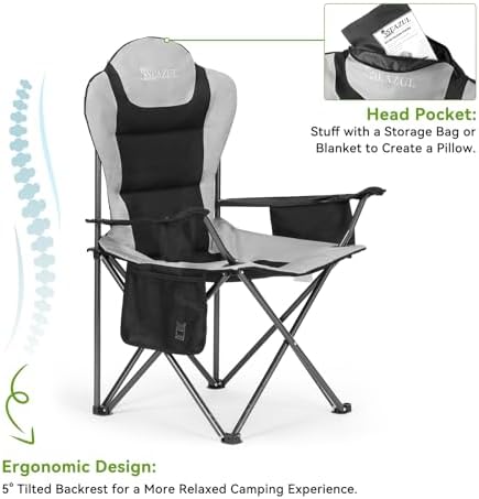 Camping Chairs 2 Pack, Camp Chair for Adults, Folding Chairs for Outside, Support 380 LBS, Portable Travel Lawn Outdoor Camping Chairs with Cup Holder & Cooler Bag, Sports Chairs for Baseball