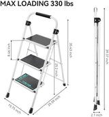 Step Ladder, Folding Step Stool with Wide Anti-Slip Pedal, Sturdy Steel Ladder, Convenient Handrail, Lightweight, Portable Steel Step Stool